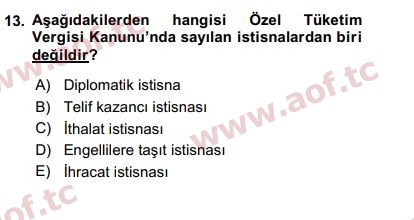 2020 Türk Vergi Sistemi Final 13. Çıkmış Sınav Sorusu
