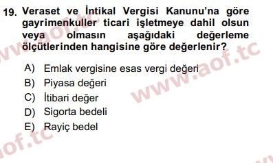 2020 Türk Vergi Sistemi Final 19. Çıkmış Sınav Sorusu