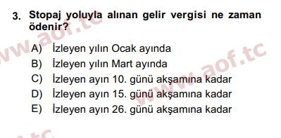 2020 Türk Vergi Sistemi Final 3. Çıkmış Sınav Sorusu