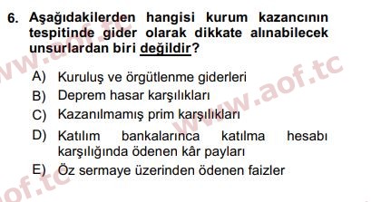 2020 Türk Vergi Sistemi Final 6. Çıkmış Sınav Sorusu