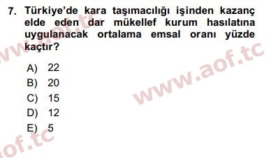 2020 Türk Vergi Sistemi Final 7. Çıkmış Sınav Sorusu