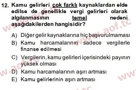 2015 Kamu Maliyesi Final 12. Çıkmış Sınav Sorusu