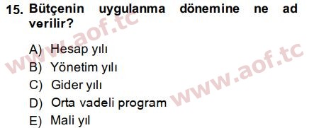 2015 Kamu Maliyesi Final 15. Çıkmış Sınav Sorusu