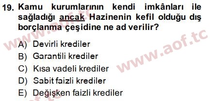 2015 Kamu Maliyesi Final 19. Çıkmış Sınav Sorusu