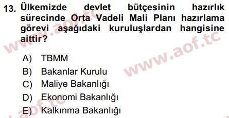 2016 Kamu Maliyesi Final 13. Çıkmış Sınav Sorusu