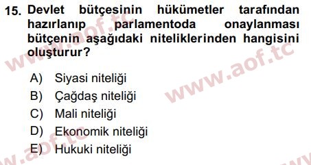 2016 Kamu Maliyesi Final 15. Çıkmış Sınav Sorusu