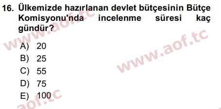 2016 Kamu Maliyesi Final 16. Çıkmış Sınav Sorusu