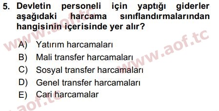 2016 Kamu Maliyesi Final 5. Çıkmış Sınav Sorusu