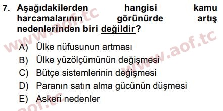 2016 Kamu Maliyesi Final 7. Çıkmış Sınav Sorusu