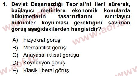 2017 Kamu Maliyesi Arasınav 1. Çıkmış Sınav Sorusu