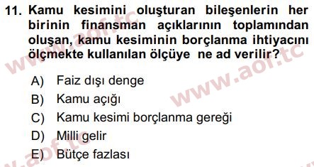 2017 Kamu Maliyesi Arasınav 11. Çıkmış Sınav Sorusu