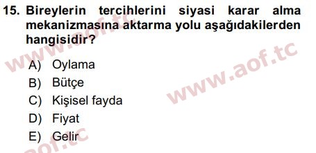 2017 Kamu Maliyesi Arasınav 15. Çıkmış Sınav Sorusu