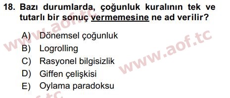 2017 Kamu Maliyesi Arasınav 18. Çıkmış Sınav Sorusu