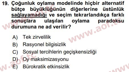 2017 Kamu Maliyesi Arasınav 19. Çıkmış Sınav Sorusu