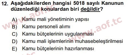 2017 Kamu Maliyesi Final 12. Çıkmış Sınav Sorusu