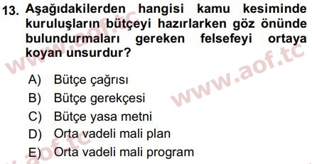 2017 Kamu Maliyesi Final 13. Çıkmış Sınav Sorusu