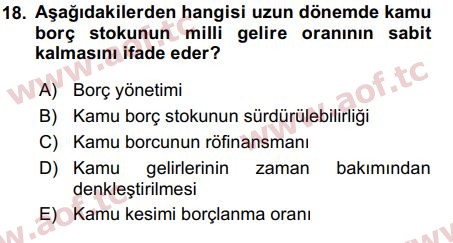 2017 Kamu Maliyesi Final 18. Çıkmış Sınav Sorusu