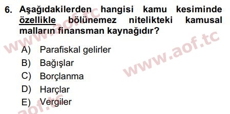 2017 Kamu Maliyesi Final 6. Çıkmış Sınav Sorusu