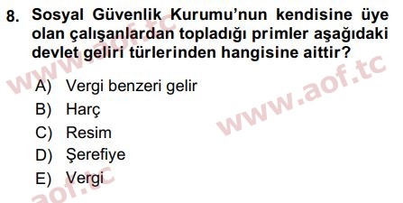 2017 Kamu Maliyesi Final 8. Çıkmış Sınav Sorusu