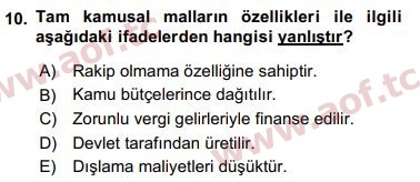 2019 Kamu Maliyesi Arasınav 10. Çıkmış Sınav Sorusu