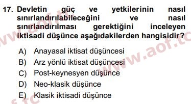 2019 Kamu Maliyesi Arasınav 17. Çıkmış Sınav Sorusu