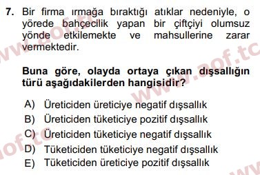 2019 Kamu Maliyesi Arasınav 7. Çıkmış Sınav Sorusu