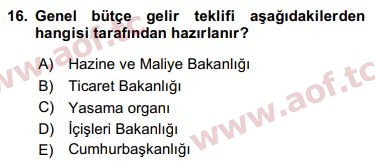 2019 Kamu Maliyesi Final 16. Çıkmış Sınav Sorusu