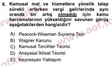 2019 Kamu Maliyesi Final 6. Çıkmış Sınav Sorusu
