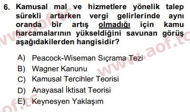 2019 Kamu Maliyesi Final 6. Çıkmış Sınav Sorusu