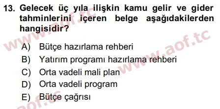 2018 Devlet Bütçesi Final 13. Çıkmış Sınav Sorusu