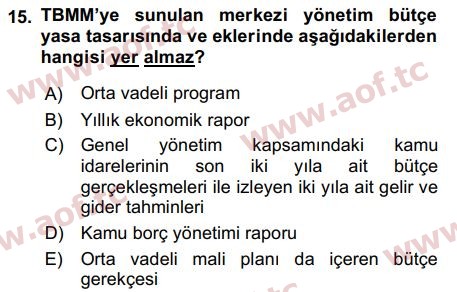 2018 Devlet Bütçesi Final 15. Çıkmış Sınav Sorusu