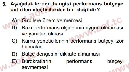 2018 Devlet Bütçesi Final 3. Çıkmış Sınav Sorusu