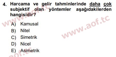 2018 Devlet Bütçesi Final 4. Çıkmış Sınav Sorusu