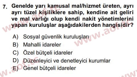 2018 Devlet Bütçesi Final 7. Çıkmış Sınav Sorusu