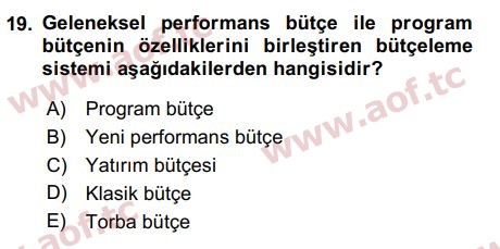 2019 Devlet Bütçesi Arasınav 19. Çıkmış Sınav Sorusu