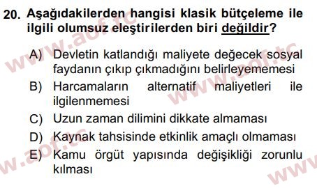 2019 Devlet Bütçesi Arasınav 20. Çıkmış Sınav Sorusu