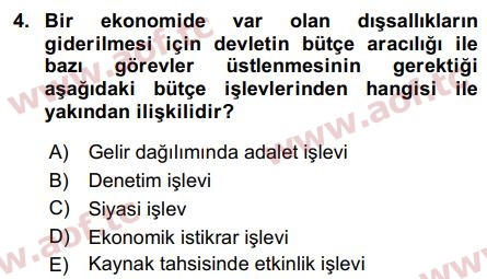 2019 Devlet Bütçesi Arasınav 4. Çıkmış Sınav Sorusu