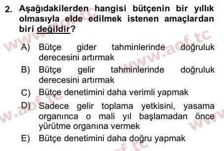 2019 Devlet Bütçesi Final 2. Çıkmış Sınav Sorusu