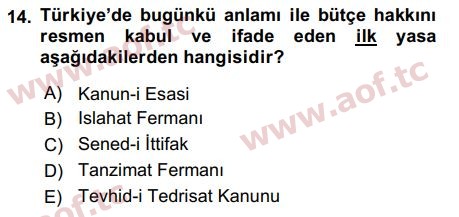 2020 Devlet Bütçesi Arasınav 14. Çıkmış Sınav Sorusu