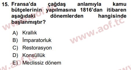 2020 Devlet Bütçesi Arasınav 15. Çıkmış Sınav Sorusu