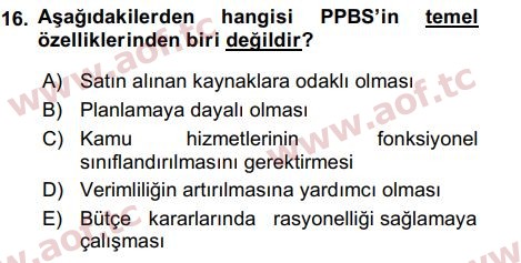 2020 Devlet Bütçesi Arasınav 16. Çıkmış Sınav Sorusu