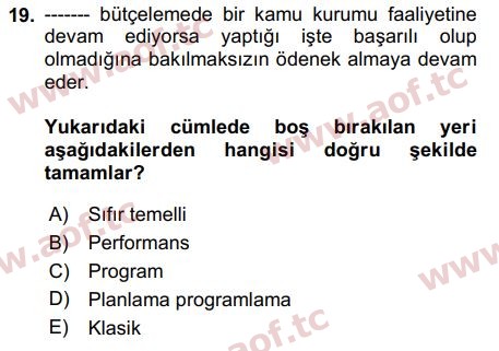 2020 Devlet Bütçesi Arasınav 19. Çıkmış Sınav Sorusu