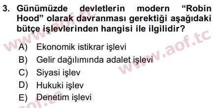 2020 Devlet Bütçesi Arasınav 3. Çıkmış Sınav Sorusu