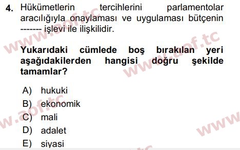 2020 Devlet Bütçesi Arasınav 4. Çıkmış Sınav Sorusu