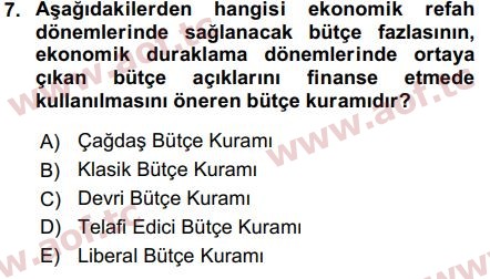 2020 Devlet Bütçesi Arasınav 7. Çıkmış Sınav Sorusu