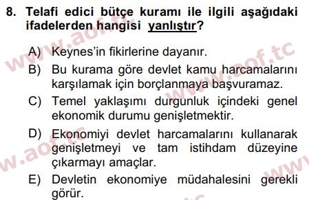 2020 Devlet Bütçesi Arasınav 8. Çıkmış Sınav Sorusu