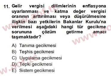 2015 Maliye Politikası Arasınav 11. Çıkmış Sınav Sorusu