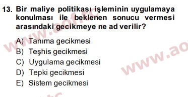 2015 Maliye Politikası Arasınav 13. Çıkmış Sınav Sorusu