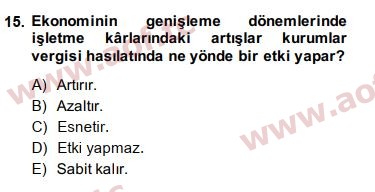 2015 Maliye Politikası Arasınav 15. Çıkmış Sınav Sorusu