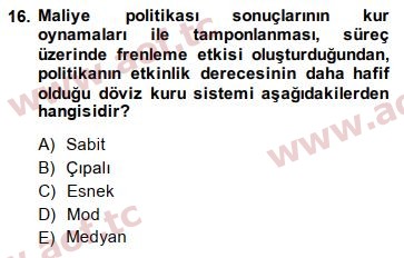 2015 Maliye Politikası Arasınav 16. Çıkmış Sınav Sorusu